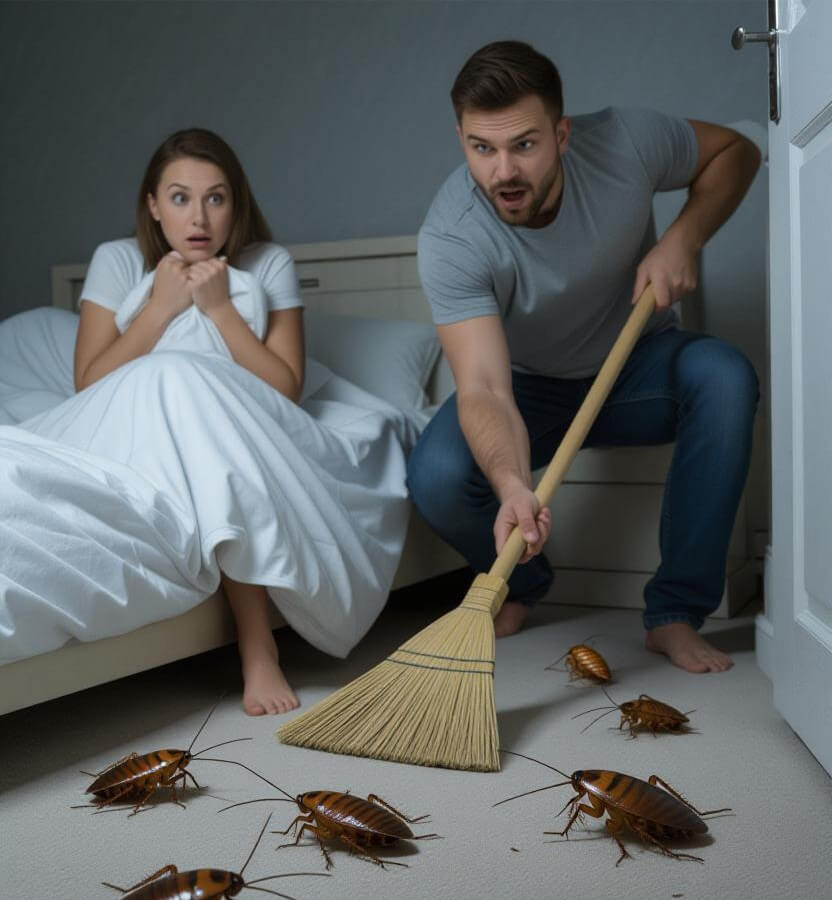 casal com medo de baratas