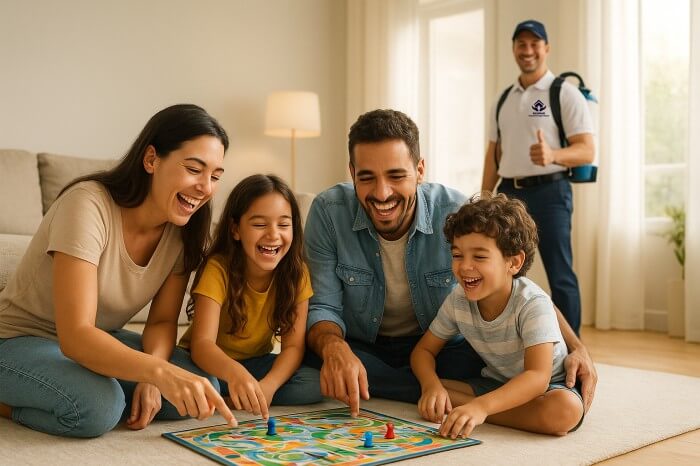 familia junta e feliz protegida pela Blindar Dedetizadora